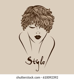 Beautiful,exotic woman with short, curly hair.Vector illustration.