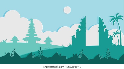 Beautifull Bali Tropical Island Vector Illustration, Indonesian Island Illustration