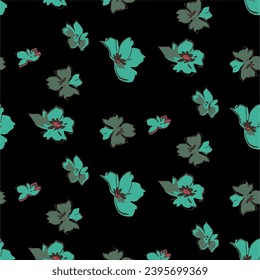 Beautifull floral vector seamless pattern. Autumn  flowers on black backgrund.