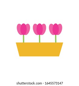 bellas flores en el muelle de la olla de diseño de ilustración vectorial plana