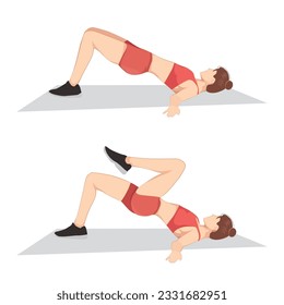 Beautifull girl  doing hip raises. Butt lift. bridges exercise flat vector illustration