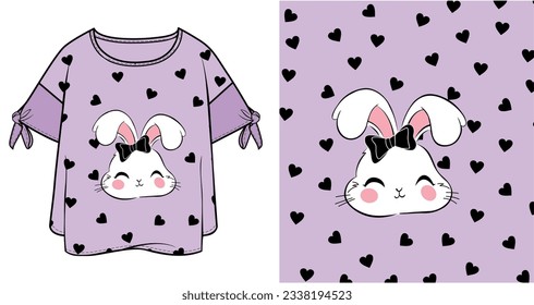beautifull little face cute and hearts t-shirt graphic design vector illustration 