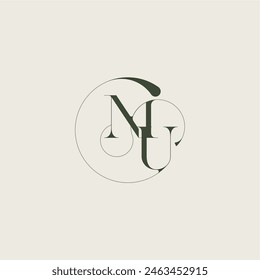 beautifull monogram initial elegant line concept MU feminine wedding style letter