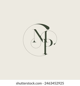 beautifull monogram initial elegant line concept MP feminine wedding style letter