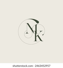 beautifull monogram initial elegant line concept MK feminine wedding style letter