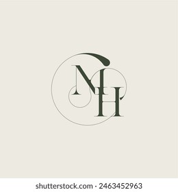 beautifull monogram initial elegant line concept MH feminine wedding style letter