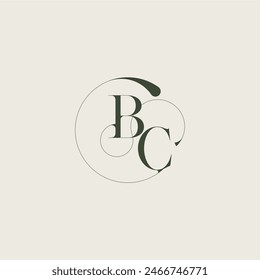 beautifull monogram initial elegant line concept BC feminine wedding style letter