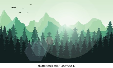 beautifull mountain forest landscape background in flat design