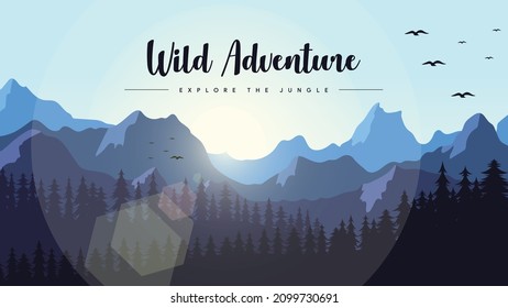 beautifull mountain forest landscape background in flat design