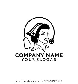 Beautifull Nurse Vector logo Template black and white, Nurse academy logo.