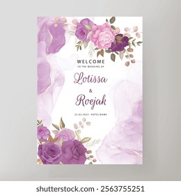 Beautifull Purple Floral Wedding Card. Illustrator and designer. Wedding Invites, save the date, Birthday Invites, Video Invites, E-Cards.