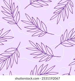 Beautifull purple outline leaves seamless pattern background for fabric or wallpaper.