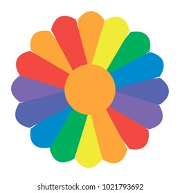 a beautifull rainbow colored flower with many petals and orange middle