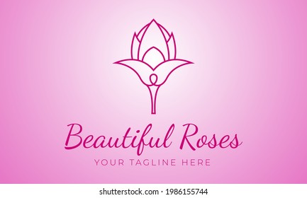 Beautifull Roses Line Art Logo Beauty Fashion