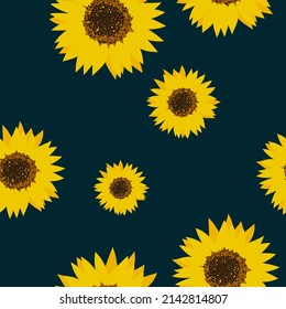 beautifull sun flower pattern vector. sunflower pattern on dark blue background 