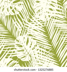 Beautifull tropical leaves branch  seamless pattern design. Tropical leaves, monstera leaf seamless floral pattern background. Trendy brazilian illustration. Spring summer design for fashion, prints