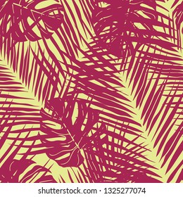 Beautifull tropical leaves branch  seamless pattern design. Tropical leaves, monstera leaf seamless floral pattern background. Trendy brazilian illustration. Spring summer design for fashion, prints