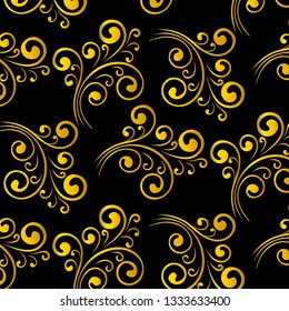 Beautifull Vector  seamless pattern of gold leaves and flowers on a black background