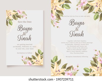 Beautifull Wedding Invitation Card Template Design, with Floral and Leaves