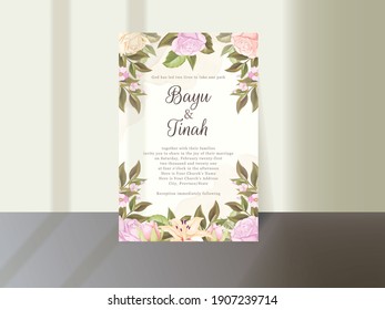 Beautifull Wedding Invitation Card Template Design, with Floral and Leaves