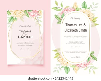 Beautifull Wedding Invitation Card Template Design, with Floral and Leaves