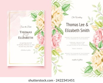 Beautifull Wedding Invitation Card Template Design, with Floral and Leaves