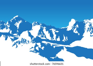 Beautifull Winter Mountain Silhouette (vector Background Illustration)