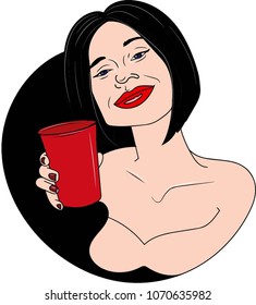 Beautifull woman drinking wine. Woman says cheers