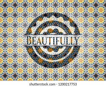 Beautifully arabic badge background. Arabesque decoration.