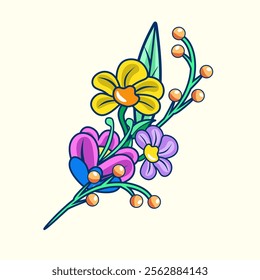 Beautifully arranged flower and leaf objects