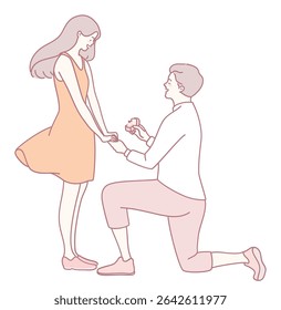 A beautifully charming illustration of a man proposing to a woman, beautifully capturing love and lifelong commitment