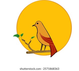 A beautifully colored bird perches on a tree branch under a full moon.vector