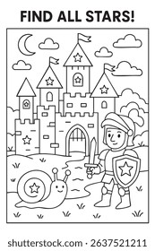A beautifully crafted black and white drawing depicting a knight alongside a snail, both situated in front of a grand castle structure