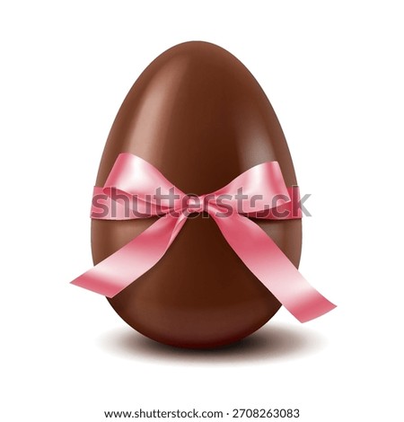 A beautifully crafted chocolate egg adorned with a glossy pink ribbon, symbolizing elegance and festive cheer. Perfect for celebrations and gift ideas.