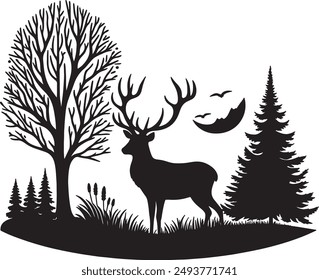 Beautifully crafted deer vector silhouette illustration