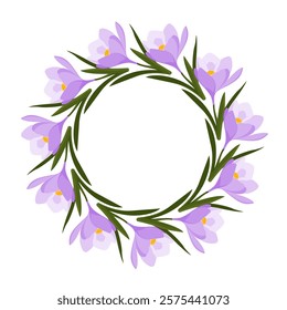 A Beautifully Crafted Delicate Floral Wreath Adorned with Lovely Crocuses and Blossoms