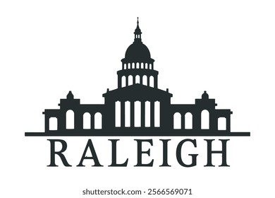 A beautifully crafted design showcasing the historic North Carolina State Capitol building set against the modern Raleigh skyline, blending classic architecture with contemporary urban elements.