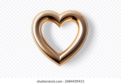 A beautifully crafted glossy metallic heart icon with a 3D visual effect, presented on a transparent background, perfect for romantic themes, decorations, and creative designs. Romantic Symbol of Love