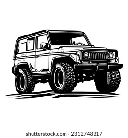 A beautifully crafted hand-drawn portrait of an old 4*4 car, capturing every detail of its sophisticated and stylish design.