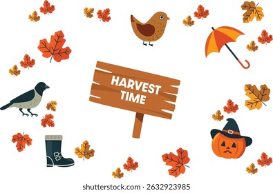 A beautifully crafted illustration depicting the harvest season with various autumn elements