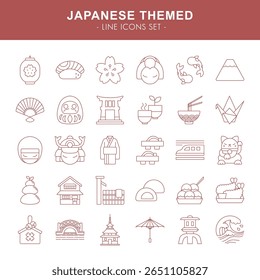 A beautifully crafted Japanese-themed line icon set featuring 30 unique elements representing traditional and modern symbols of Japan.