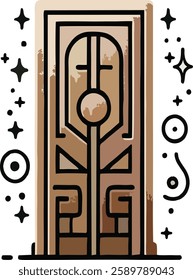 A beautifully crafted mystical doorway with an intricate geometric design, glowing celestial symbols, and sacred elements. This elegant and abstract artwork represents spirituality, mystery