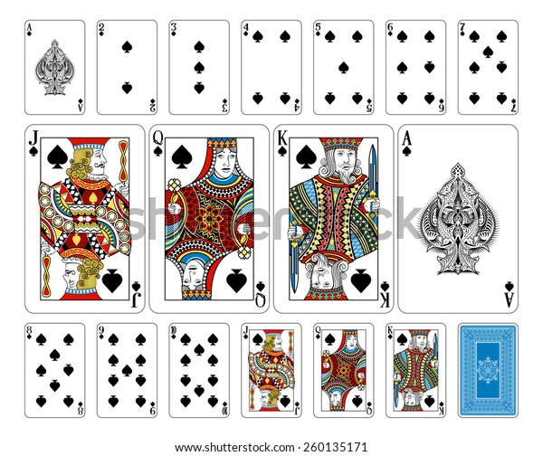 Beautifully crafted\
new original playing card deck design. Bridge size Spade playing\
cards plus playing card\
back