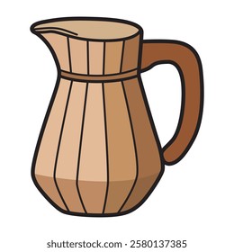 A beautifully crafted vector illustration of an antique ceramic jug, featuring a classic, rustic design with an elegant curved handle and a narrow spout.