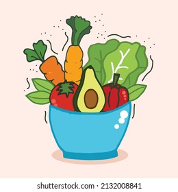 Beautifully crafted vector illustration. Featuring a variety of fresh produce against a blue background, this illustration is perfect for conveying a message of health and sustainability. 