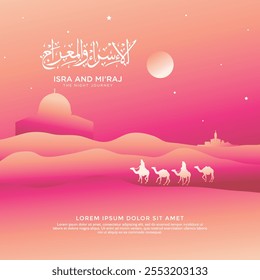 A beautifully crafted vector image illustrating the Prophet's journey from the Masjid al-Haram in Mecca to Masjid al-Aqsa in Jerusalem during the Isra' Mi'raj.