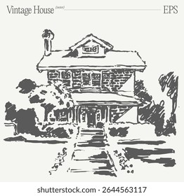 A beautifully crafted Vintage House Illustration for EPS files and diverse media uses