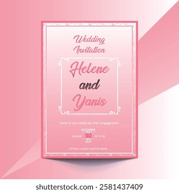 A beautifully crafted wedding invitation card set against a delicate pink background, perfect for a special occasion.