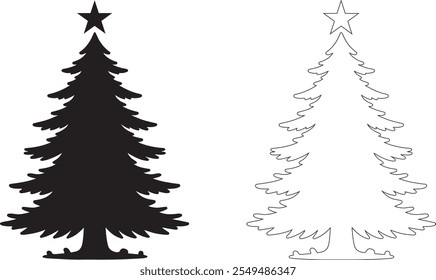 Un árbol de Navidad bellamente decorado adornado con adornos brillantes, luces centelleantes y una estrella dorada en la parte superior, sobre un fondo blanco limpio para una estética festiva y minimalista.