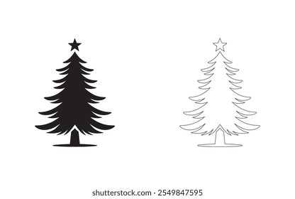 Un árbol de Navidad bellamente decorado adornado con adornos brillantes, luces centelleantes y una estrella dorada en la parte superior, sobre un fondo blanco limpio para una estética festiva y minimalista.